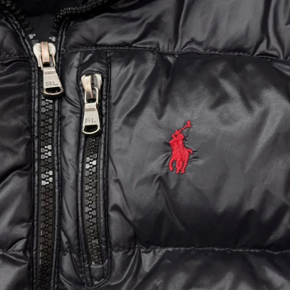 Polo Ralph Lauren Kids Black Puffer Jacket Size S 8‎ Red Pony Quilted No Hood